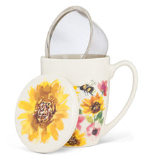 Load image into Gallery viewer, Sunflowers & Bees Covered Mug & Strainer