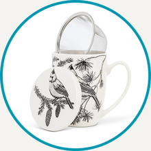 Load image into Gallery viewer, Winter Birds Covered Mug & Strainer