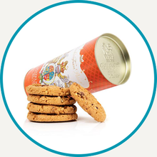 Load image into Gallery viewer, Buckingham Palace Hazelnut And Chocolate Chip Biscuit Tube
