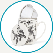 Load image into Gallery viewer, Winter Birds Covered Mug &amp; Strainer
